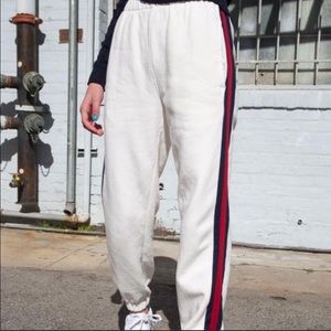 brandy sweatpants with black/red stripes